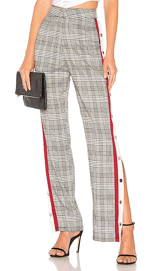 Lovers and Friends Tailored Snap Track Pant in Grey Plaid