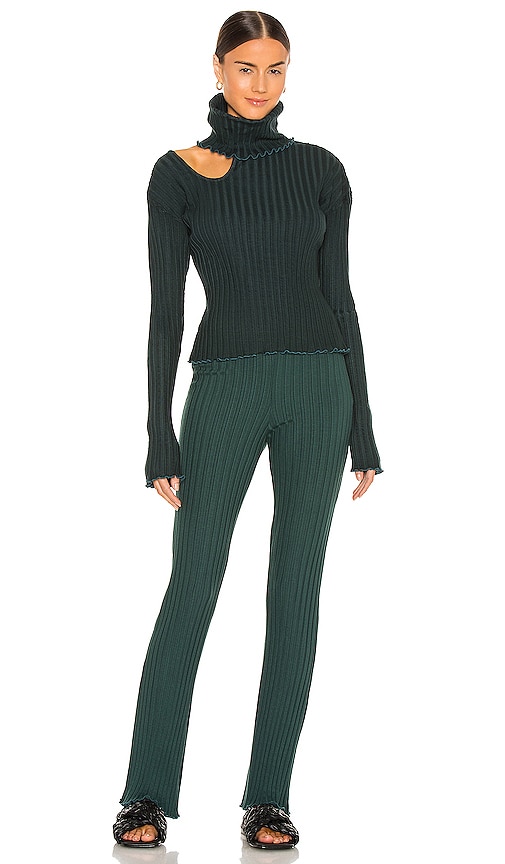 view 4 of 4 Ribbed Flare Pant in Emerald Green