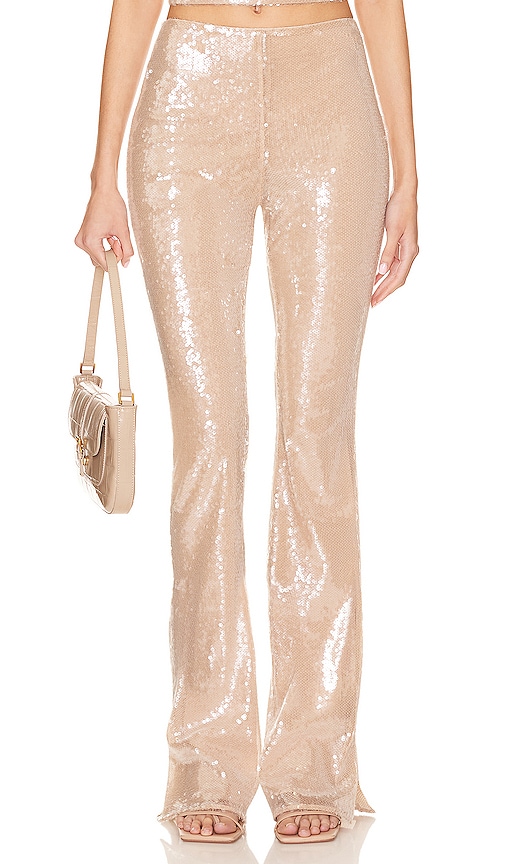 Lovers & Friends Stevie Sequin Trouser In Nude Neutral