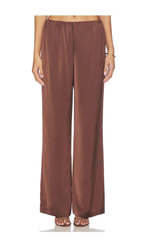 view 1 of 6 Alette Satin Pants in Chocolate Brown