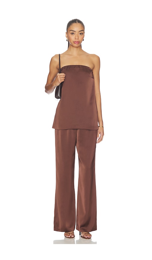 view 5 of 6 Alette Satin Pants in Chocolate Brown