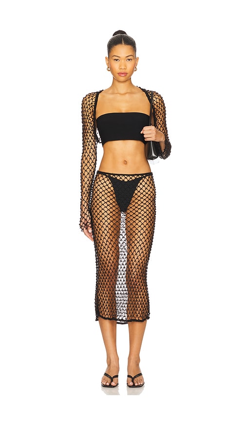 view 5 of 6 Marnnie Beaded Crochet Skirt in Black