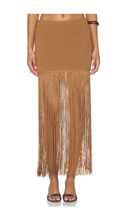 Lovers and Friends Chrissa Fringe Skirt in Brown. - size XXS (also in S, M, XL)