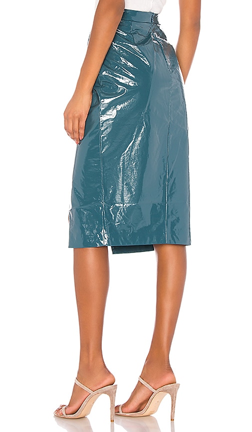 view 3 of 4 Michelle Faux Leather Skirt in Moroccan Blue