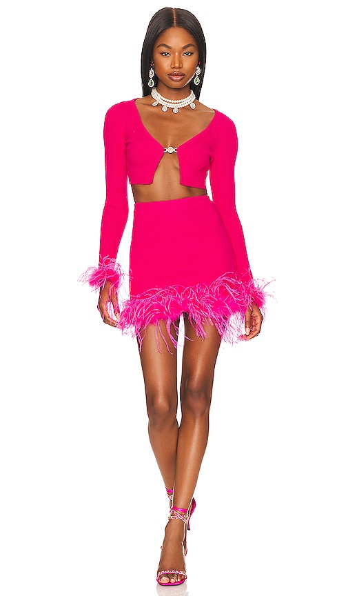 view 4 of 4 Emi Feather Mini Skirt in Hot Pink