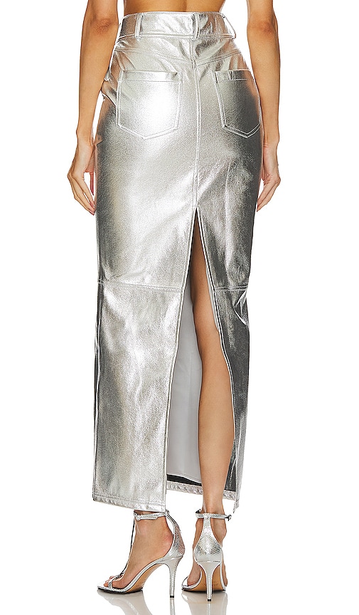 view 3 of 4 Monique Faux Leather Maxi Skirt in Metallic Silver