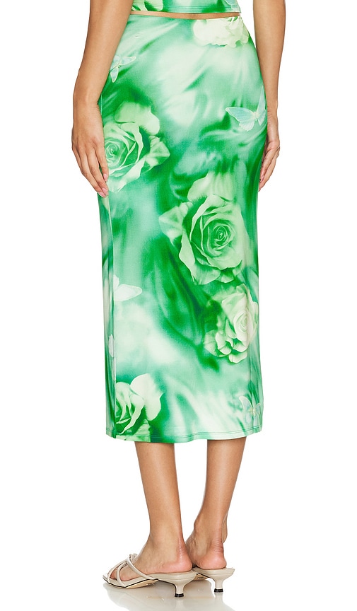 view 3 of 4 Zura Midi Skirt in Green Rose Swirl