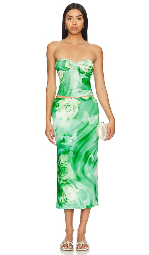 view 4 of 4 Zura Midi Skirt in Green Rose Swirl