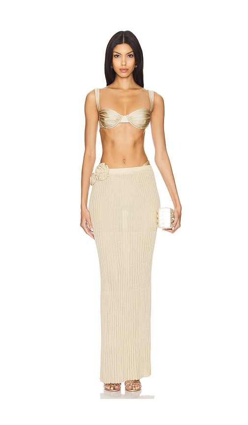 view 5 of 6 Josephine Maxi Skirt in Tan & Gold