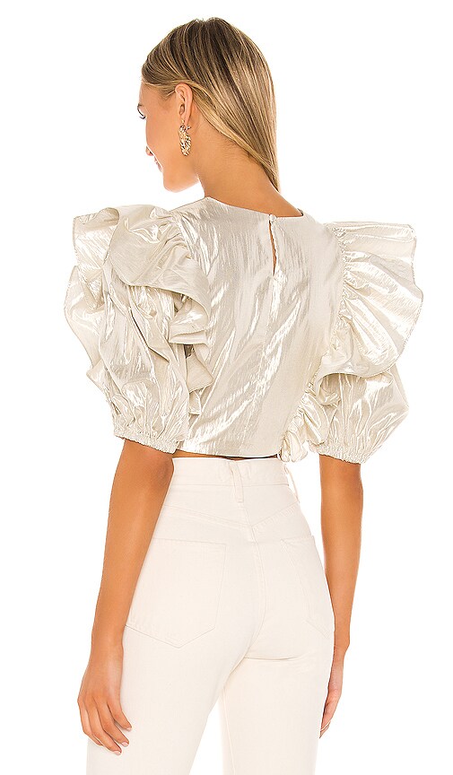 view 3 of 4 Marlisse Ruffle Cropped Top in Champagne