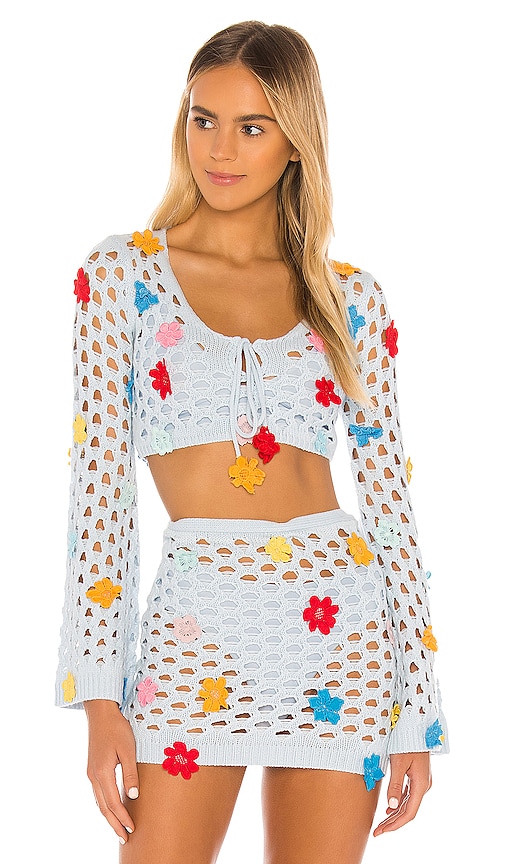 view 1 of 5 Flower Power Top in Baby Blue