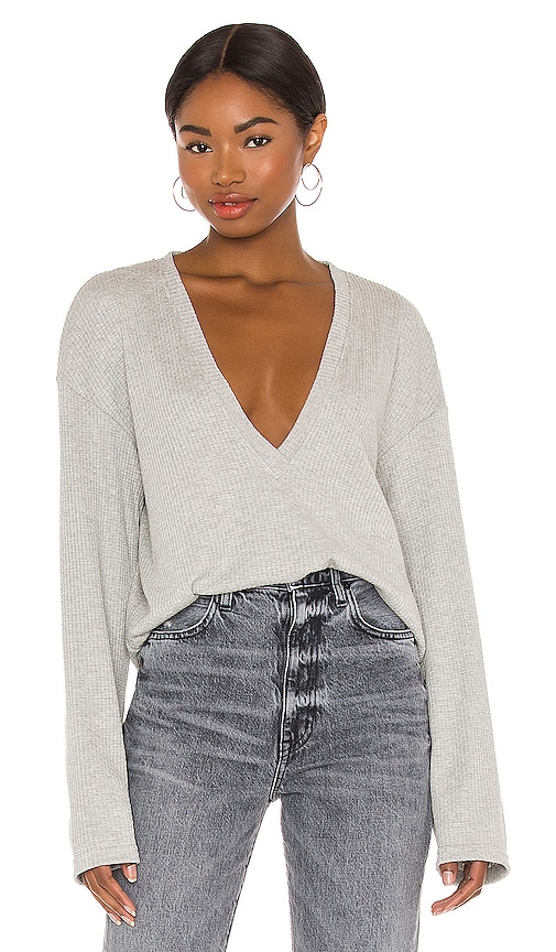 view 1 of 5 Deep V Neck Top in Heather Grey