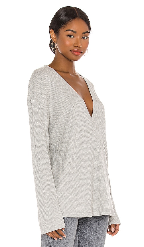 view 2 of 5 Deep V Neck Top in Heather Grey