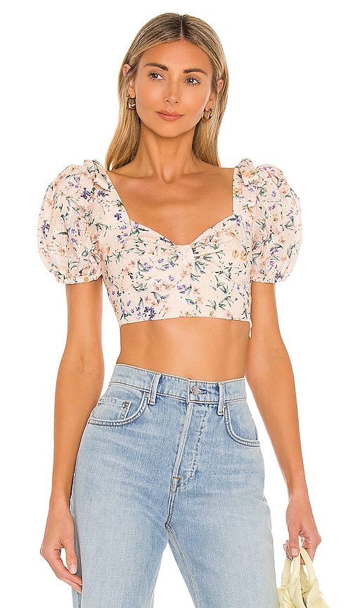 view 1 of 5 Jill Cropped Top in Peach Ditsy Floral