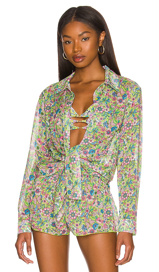 view 1 of 5 Groovy Delight Shirt in Lime Hippy Floral