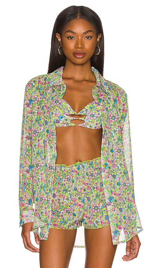 view 2 of 5 Groovy Delight Shirt in Lime Hippy Floral