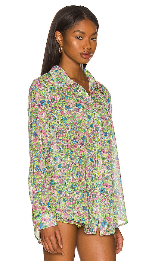 view 3 of 5 Groovy Delight Shirt in Lime Hippy Floral