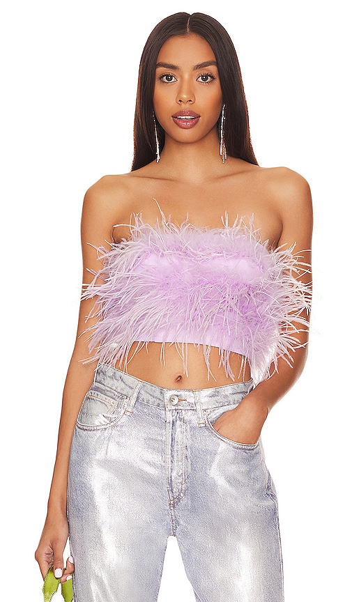 Fancy Strapless Feather Crop Top- Lavender - Leona