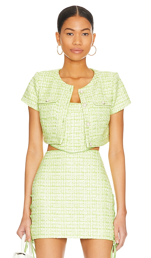 Lovers & Friends Tai Cropped Top In Lime Green Tweed