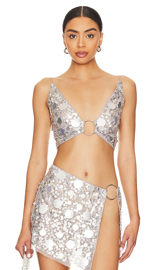 Lovers and Friends Quinn Embellished Crop Top in Silver