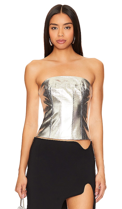 Lovers and Friends Mercury Faux Leather Top in Silver