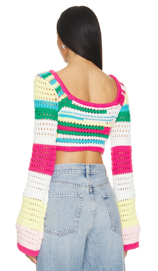 view 3 of 4 Aven Long Sleeve Crop Top in Green & Pink Multi