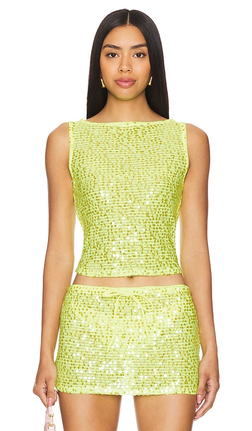 view 1 of 5 Erin Sequin Top in Lime Green Sequin