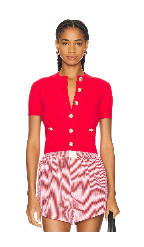 view 1 of 5 Romie Short Sleeve Cardigan in Red