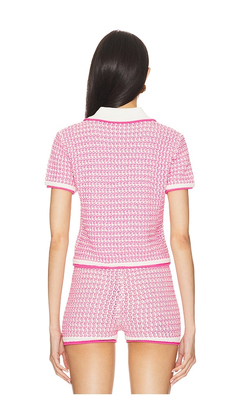 view 3 of 5 Lena Polo Top in Pink & White