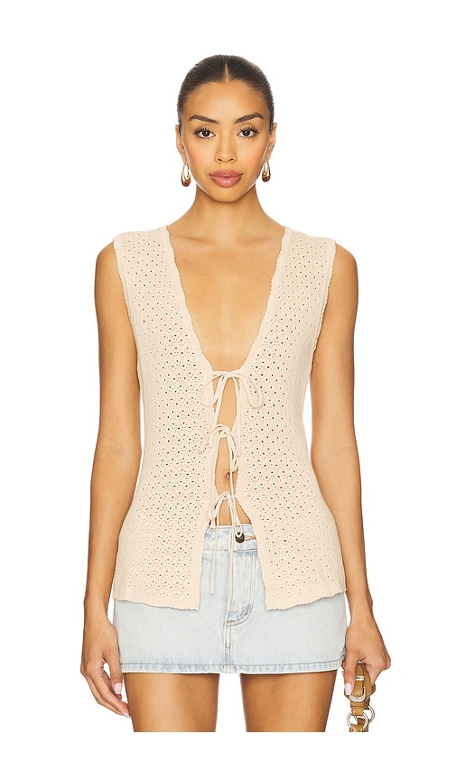 Lizzy Tie Front Vest in Beige. - size XS (also in L, M, S, XL, XXS)