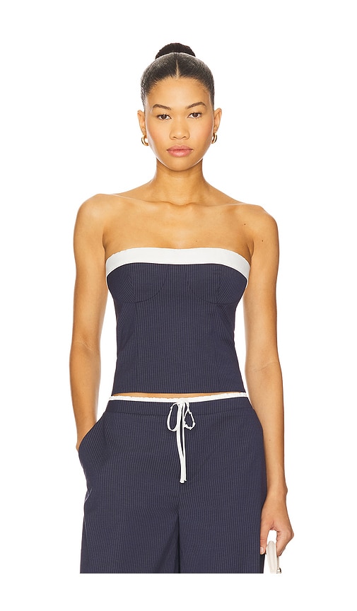 view 1 of 5 Ashley Top in Navy & Grey Pinstripe