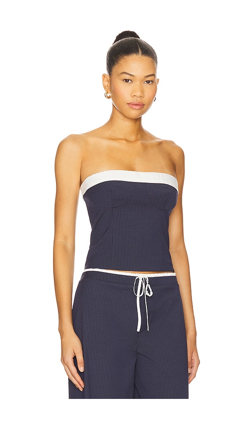 view 2 of 5 Ashley Top in Navy & Grey Pinstripe