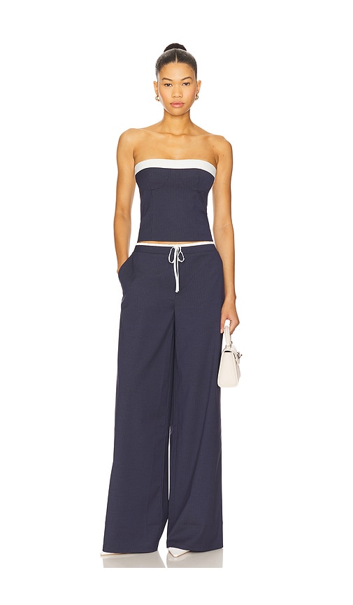 view 4 of 5 Ashley Top in Navy & Grey Pinstripe