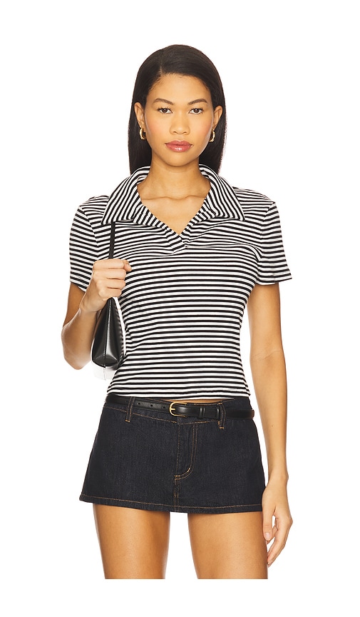 view 1 of 5 Adrian Polo Top in Black & White Stripe