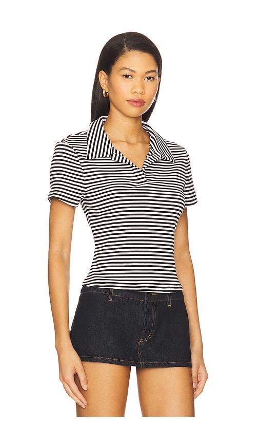 view 2 of 5 Adrian Polo Top in Black & White Stripe