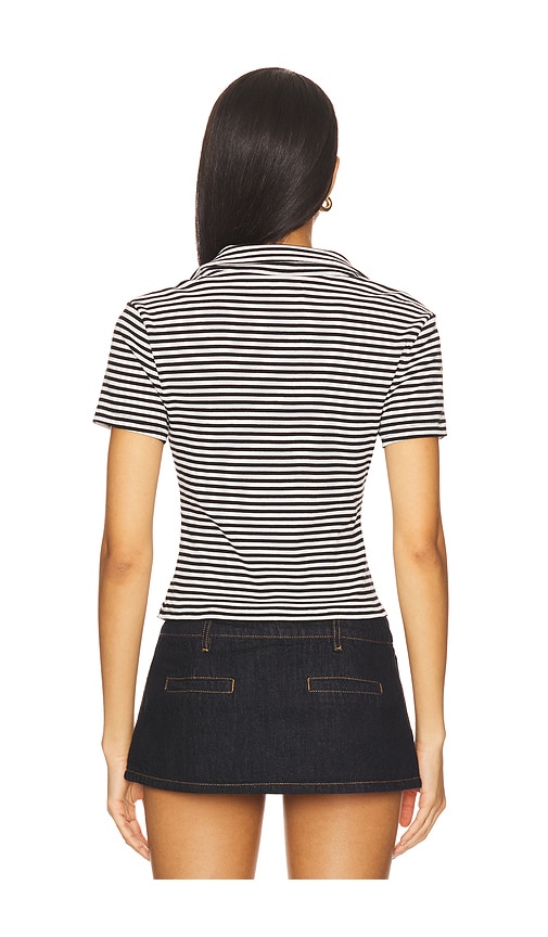view 3 of 5 Adrian Polo Top in Black & White Stripe