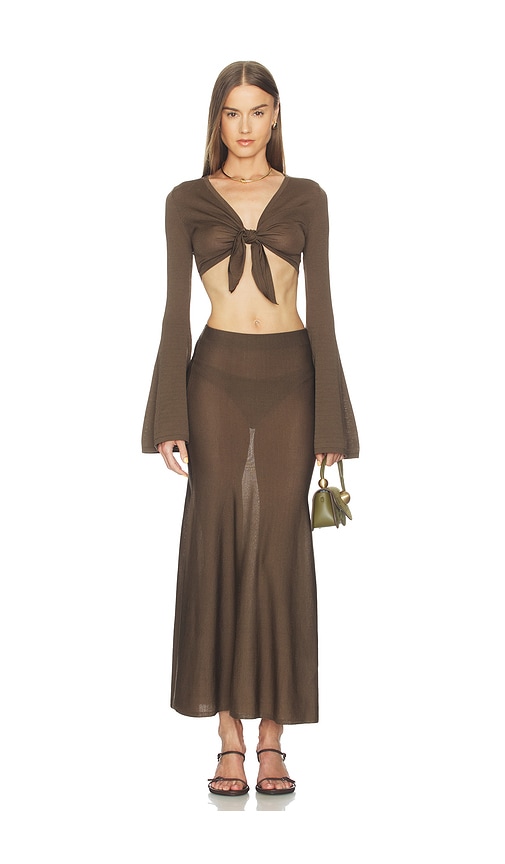 view 4 of 4 Paisleigh Knit Tie Top in Chocolate Brown