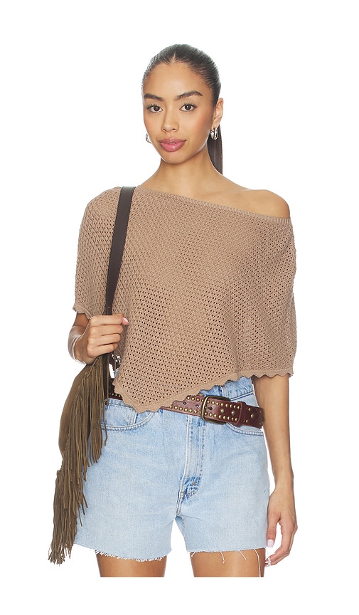 view 1 of 5 Ayla Pointelle Poncho in Taupe Neutral