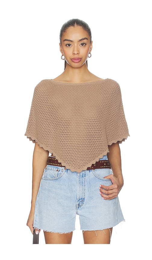 view 2 of 5 Ayla Pointelle Poncho in Taupe Neutral