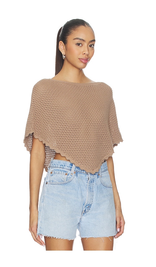 view 3 of 5 Ayla Pointelle Poncho in Taupe Neutral