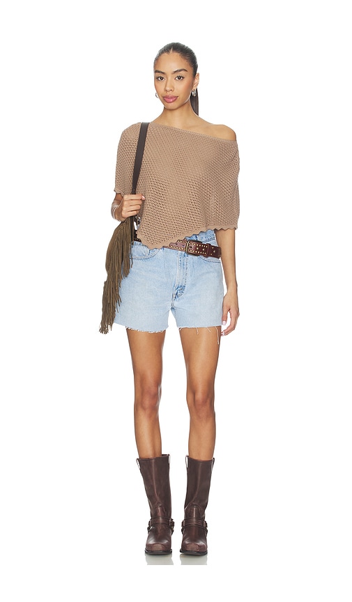 view 5 of 5 Ayla Pointelle Poncho in Taupe Neutral