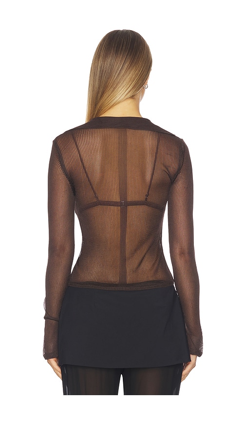 view 3 of 4 Kenzaia Rib Knit Polo Top in Dark Brown