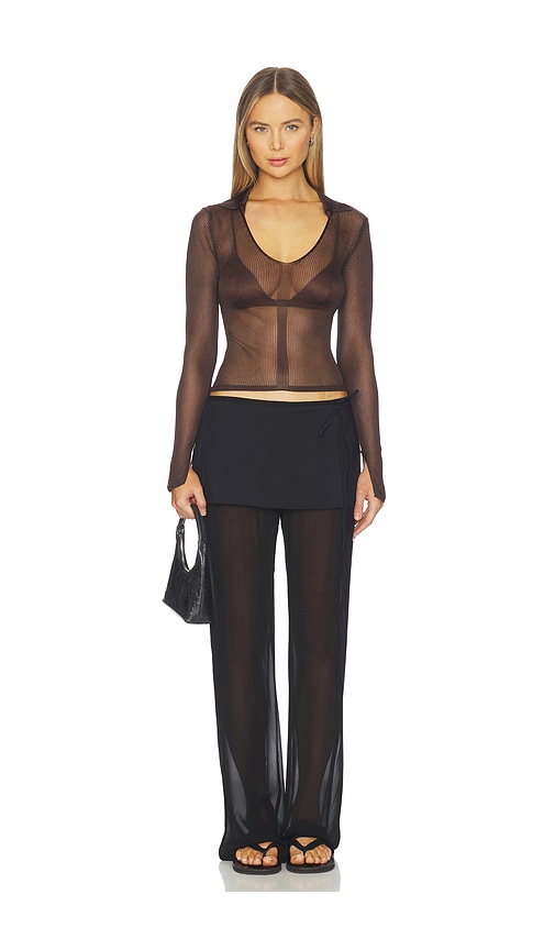 view 4 of 4 Kenzaia Rib Knit Polo Top in Dark Brown