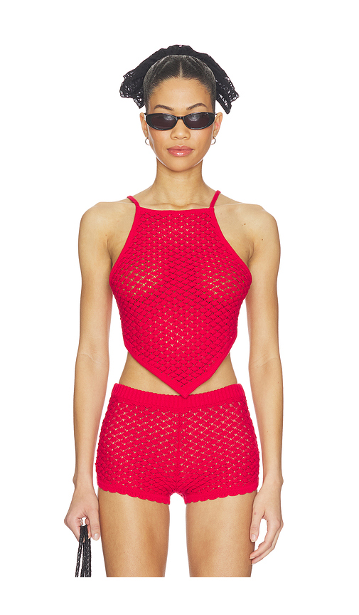 view 1 of 4 Daniella Pointelle Tie-Back Tank in Red