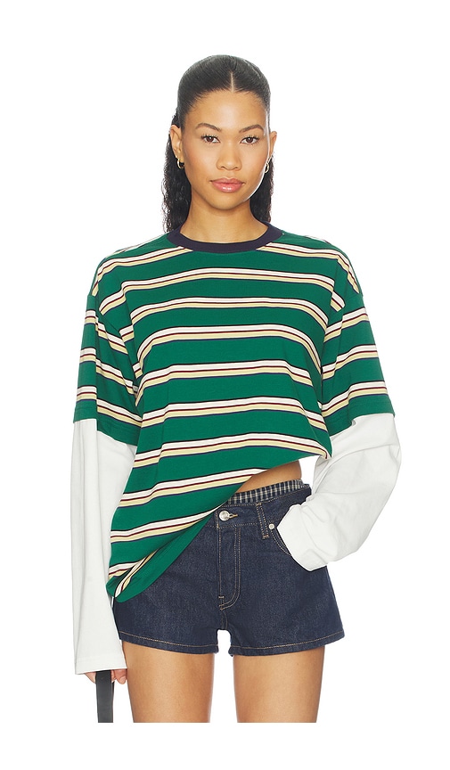 view 1 of 4 Dana Layered Tee in Green Stripe