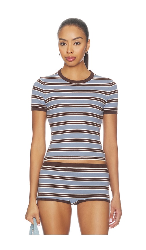 view 1 of 5 Haize Stripe Short Sleeve Tee in Blue & Brown Stripe
