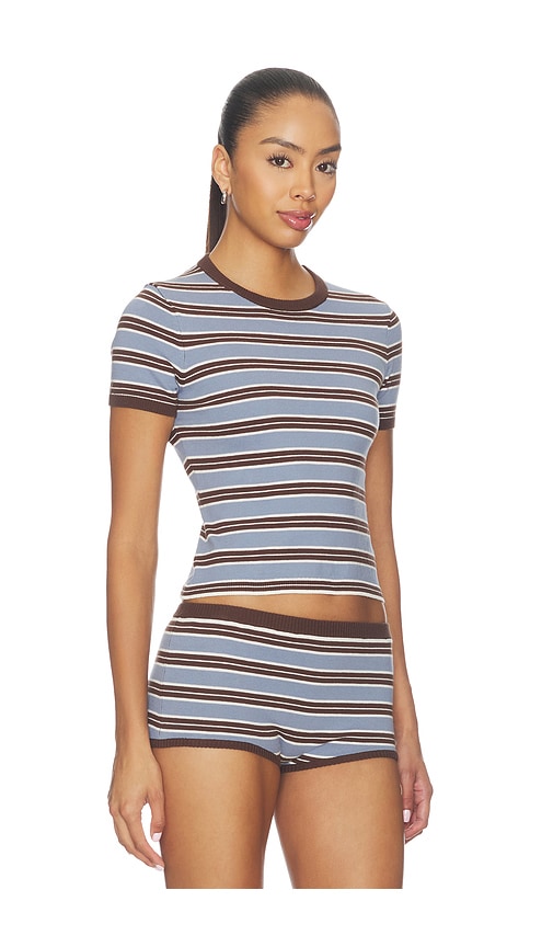 view 2 of 5 Haize Stripe Short Sleeve Tee in Blue & Brown Stripe