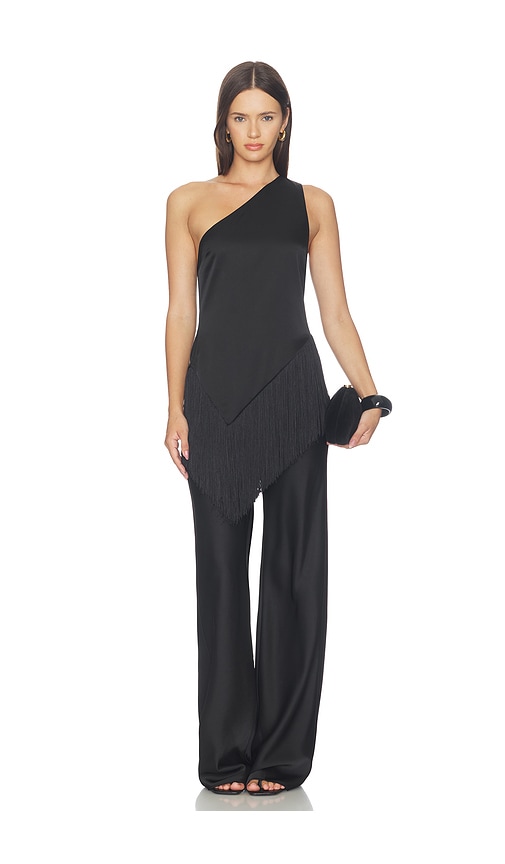 view 1 of 4 Olivia Satin Fringe Top in Black