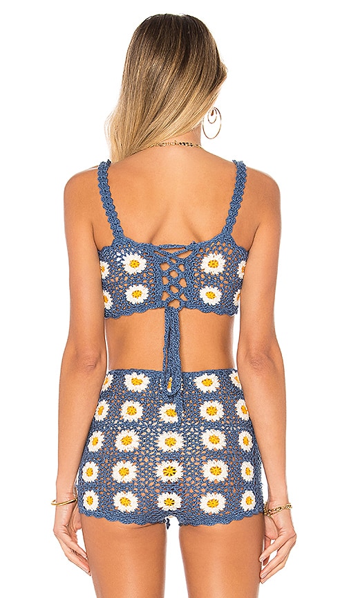 view 4 of 5 Daisy Crop Top in Blue & White