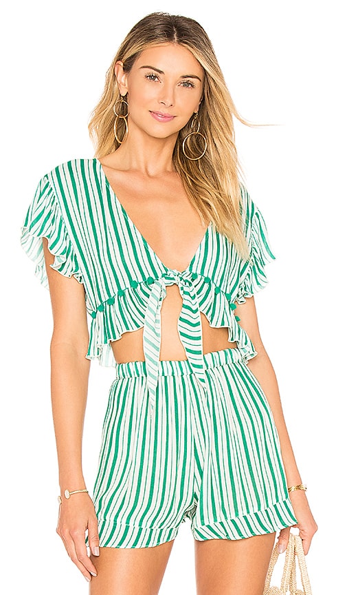 view 1 of 4 Waves For Days Crop Top in Kelly Green Stripe